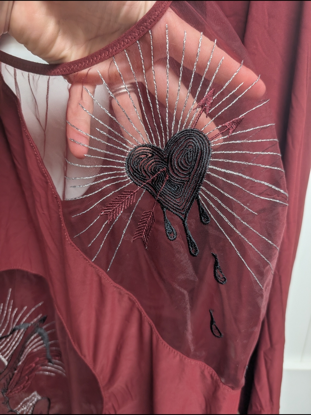 Thistle & Spire Plus Size Long Sleeve Burgundy Angel Bodysuit, 3X - Picture 4 of 7
